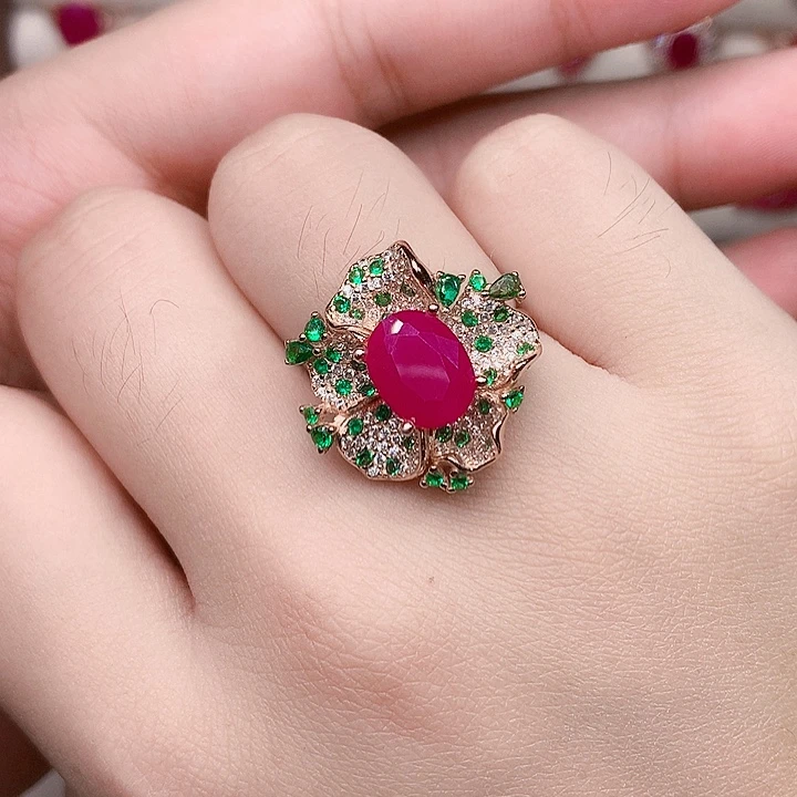 银S925镶嵌戒指红宝石