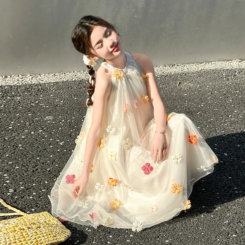 女童夏季连衣裙2025新款韩系时尚儿童吊带公主裙中大童沙滩裙子