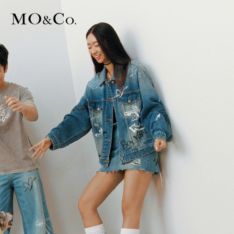 MOCO航海手绘涂鸦倒茧廓形复古牛仔夹克外套MBD2JKT009