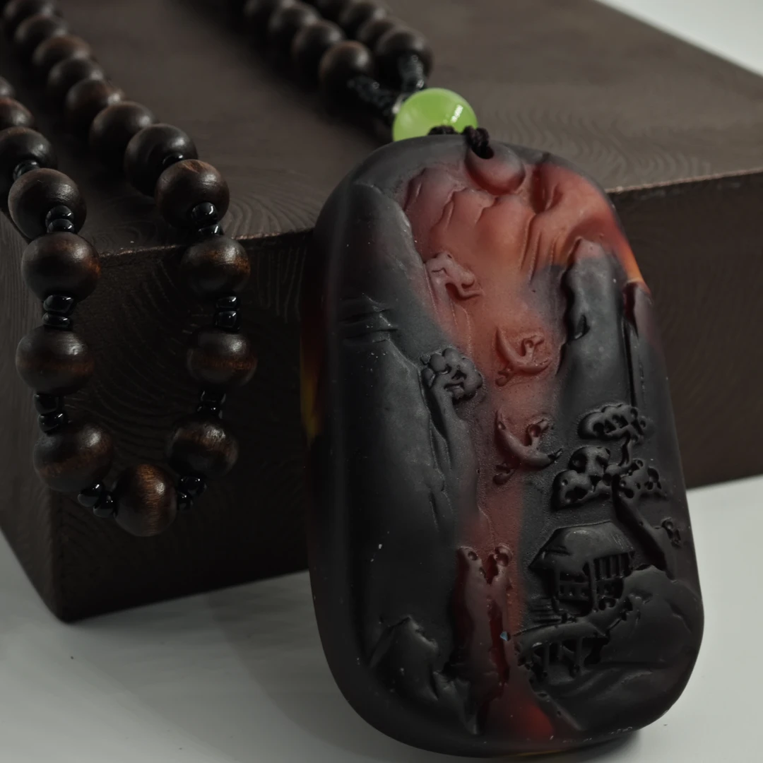 G399经典精美复古百搭气质山水牌树脂吊坠挂件