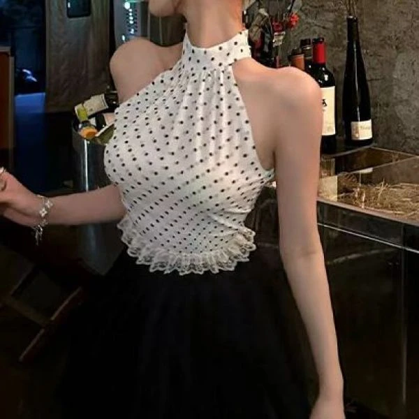 小鱼【波点背心】夏季新款显瘦气质百搭无袖背心上衣LWJ24A1T606