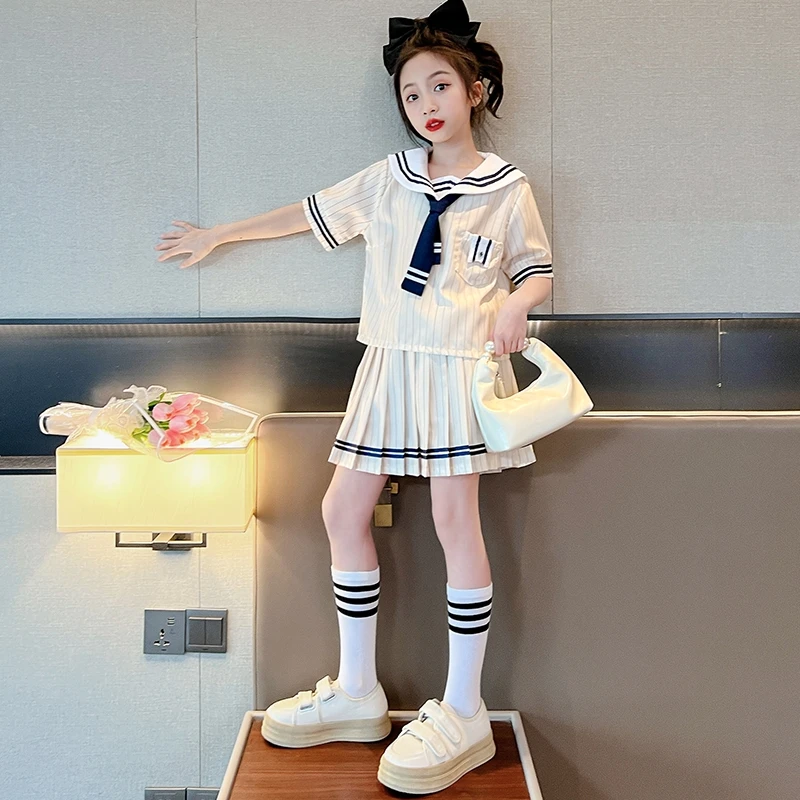 女童jk裙套装裙夏款2024新款中大童夏装休闲儿童时尚学院风裙子潮