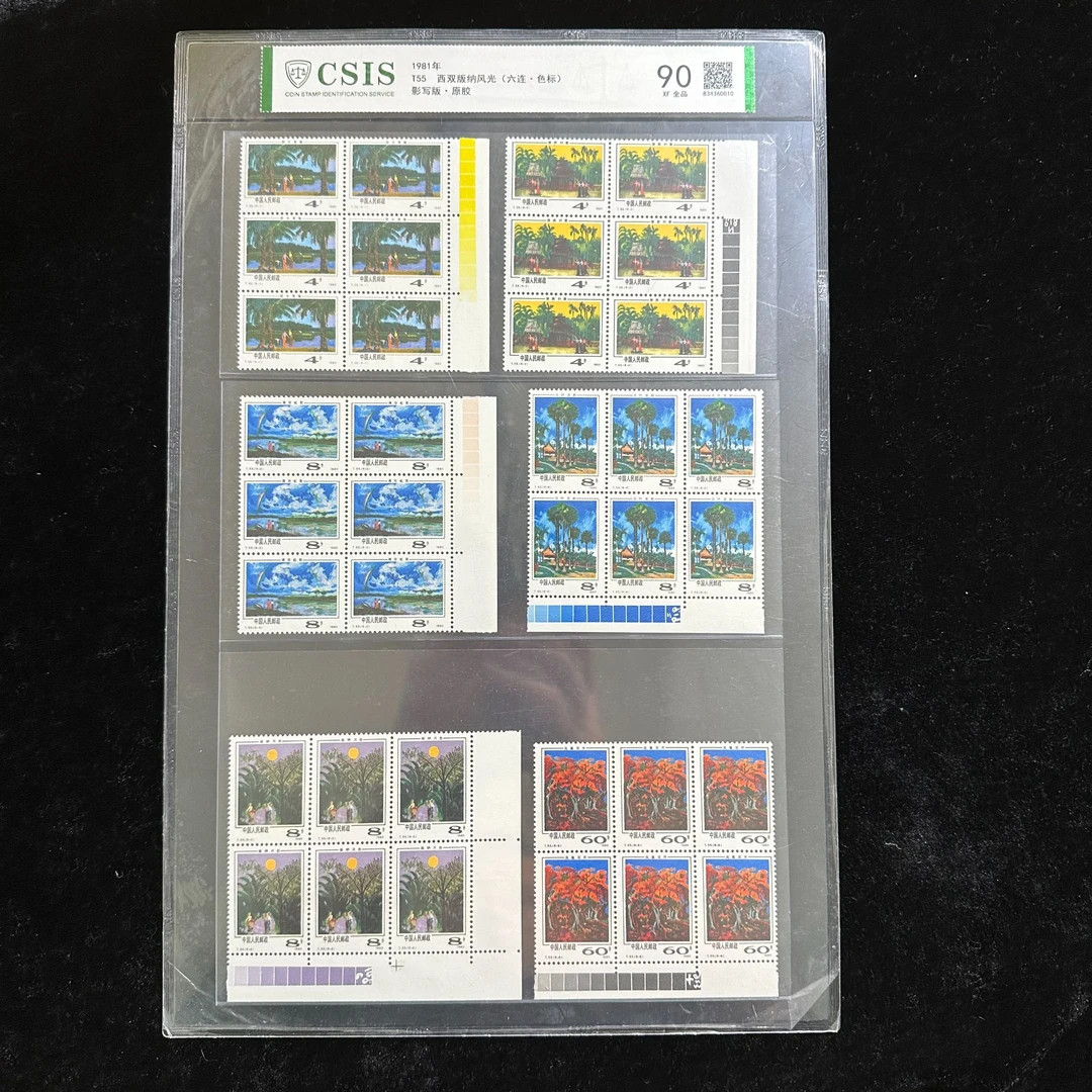 T55西双版纳风光邮票 六连色标 1981年发行 信泰90分 评级片装