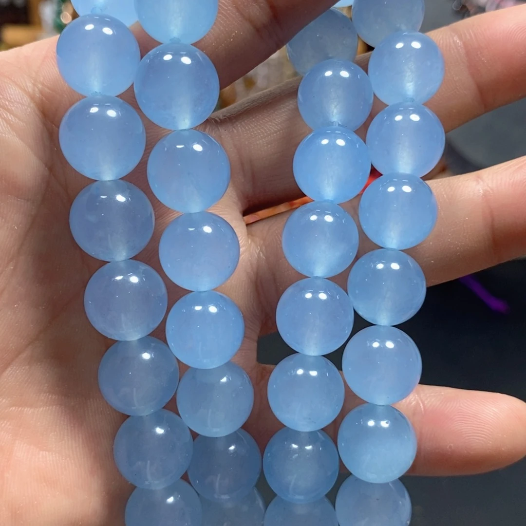 玛瑙/玉髓合金珠宝半成品海蓝宝色一条卡14mm