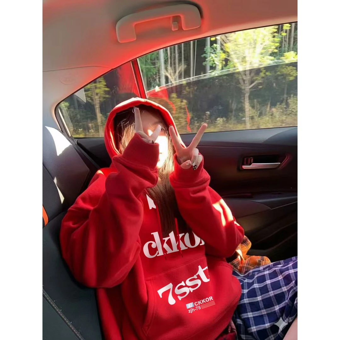 YWBY潮牌女装韩版厚外套女秋冬网红洋气炸街连帽卫衣男女同款