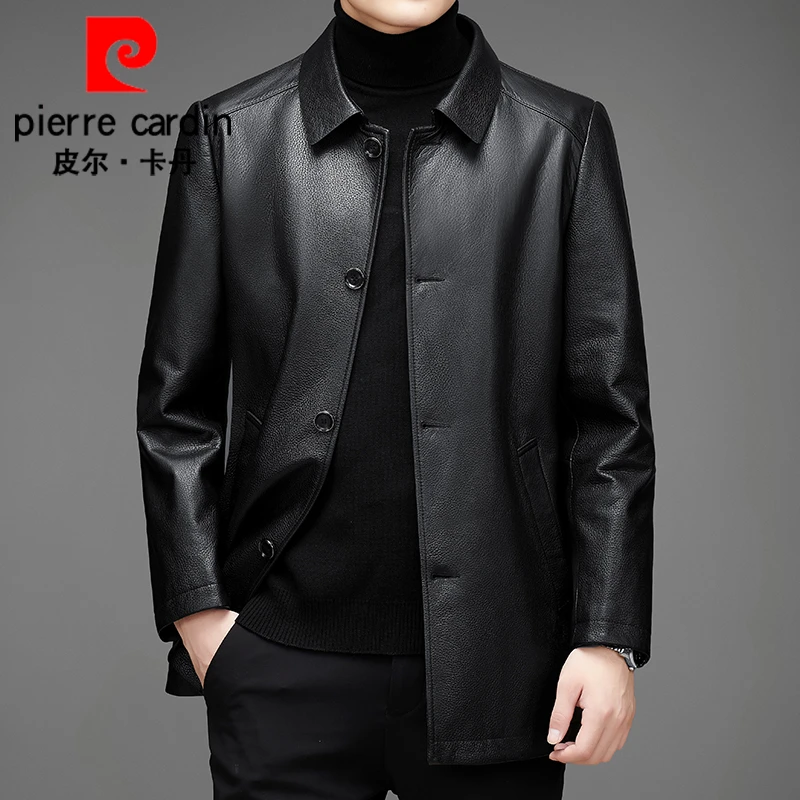 皮尔卡丹新款头层鹿皮真皮皮衣男士星级皮夹克男款2025新款爆款
