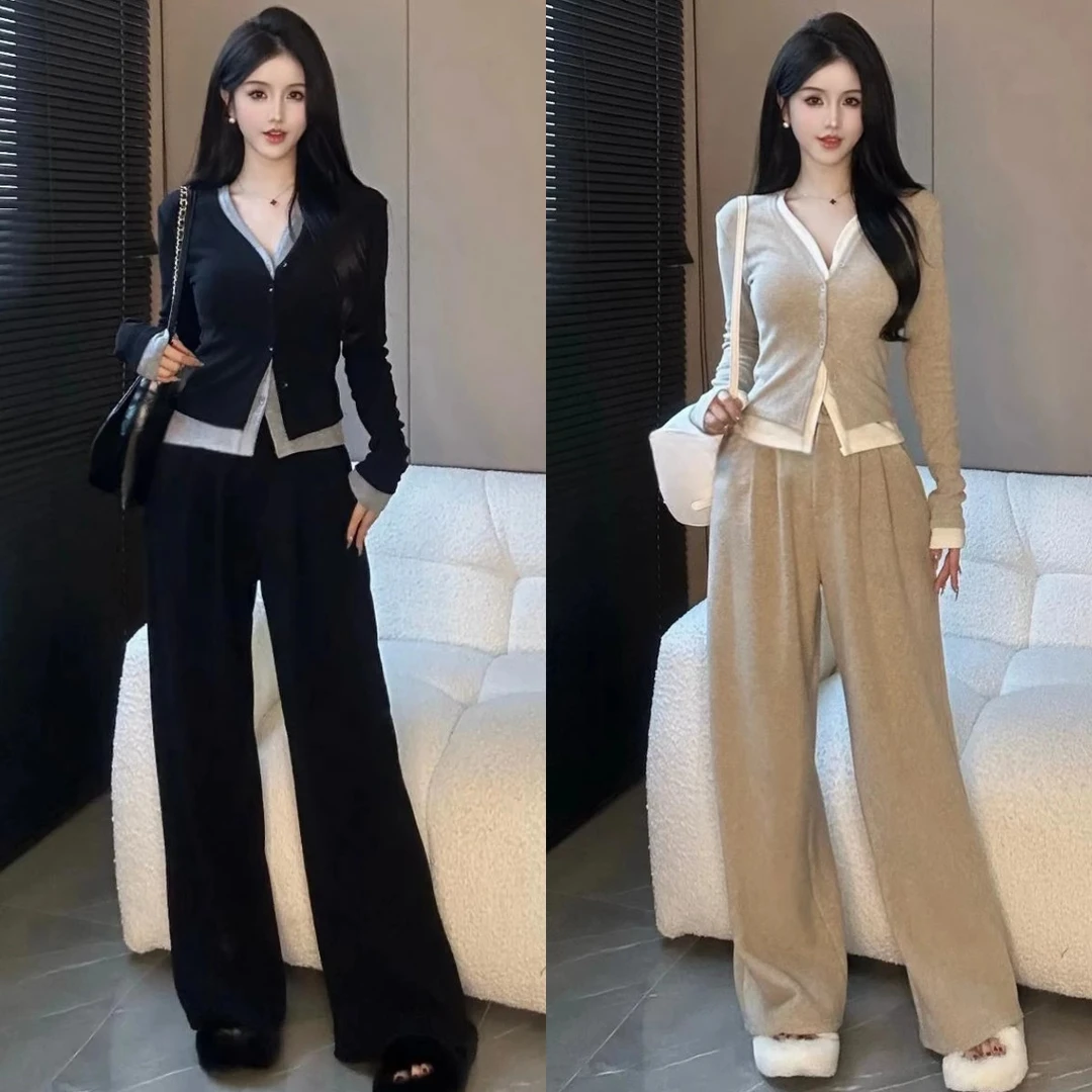 大码秋季时尚洋气减龄遮肉显瘦阔腿裤两件套胖mm200斤