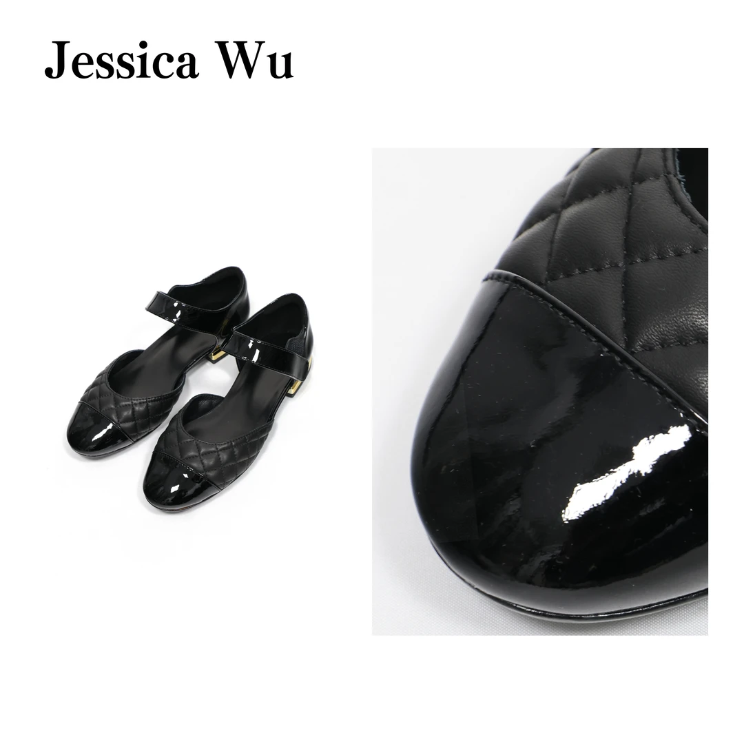 JESSICA WU时髦与复古！小香风经典圆头菱格小羊皮浅口玛丽珍单鞋