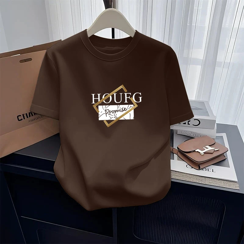 2025新款正肩磨毛圆领短袖t恤女时尚百搭上衣加厚打底衫春夏秋季