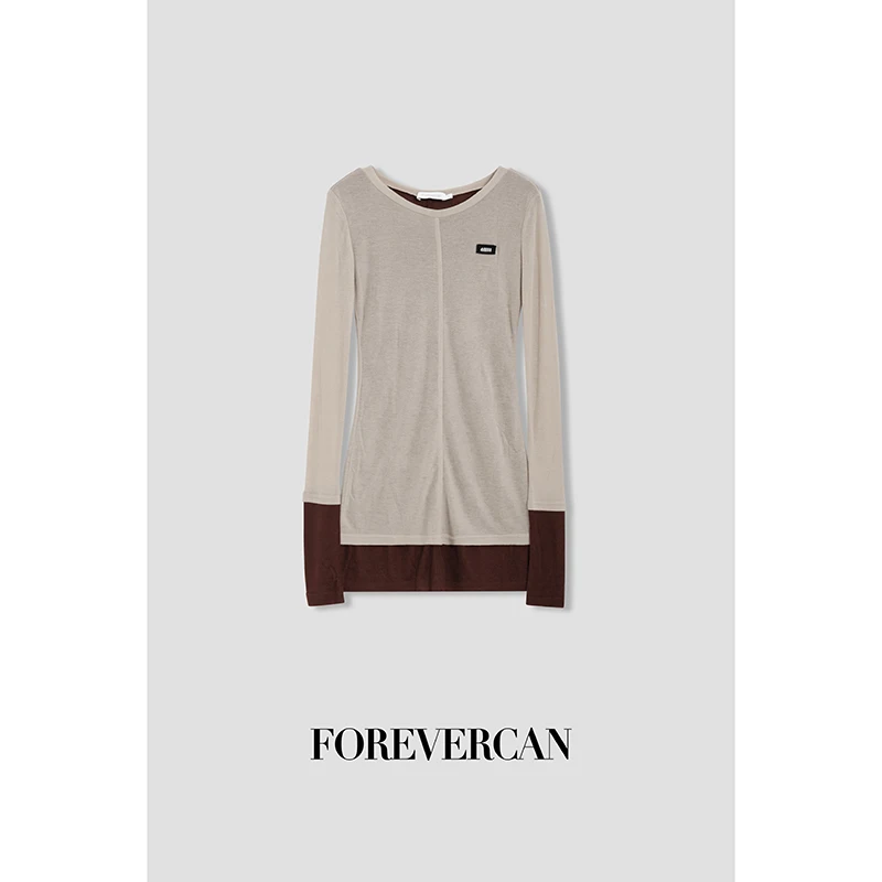 FOREVERCAN抹茶生巧 假两件拼色叠穿修身包臂连衣裙 ST20623