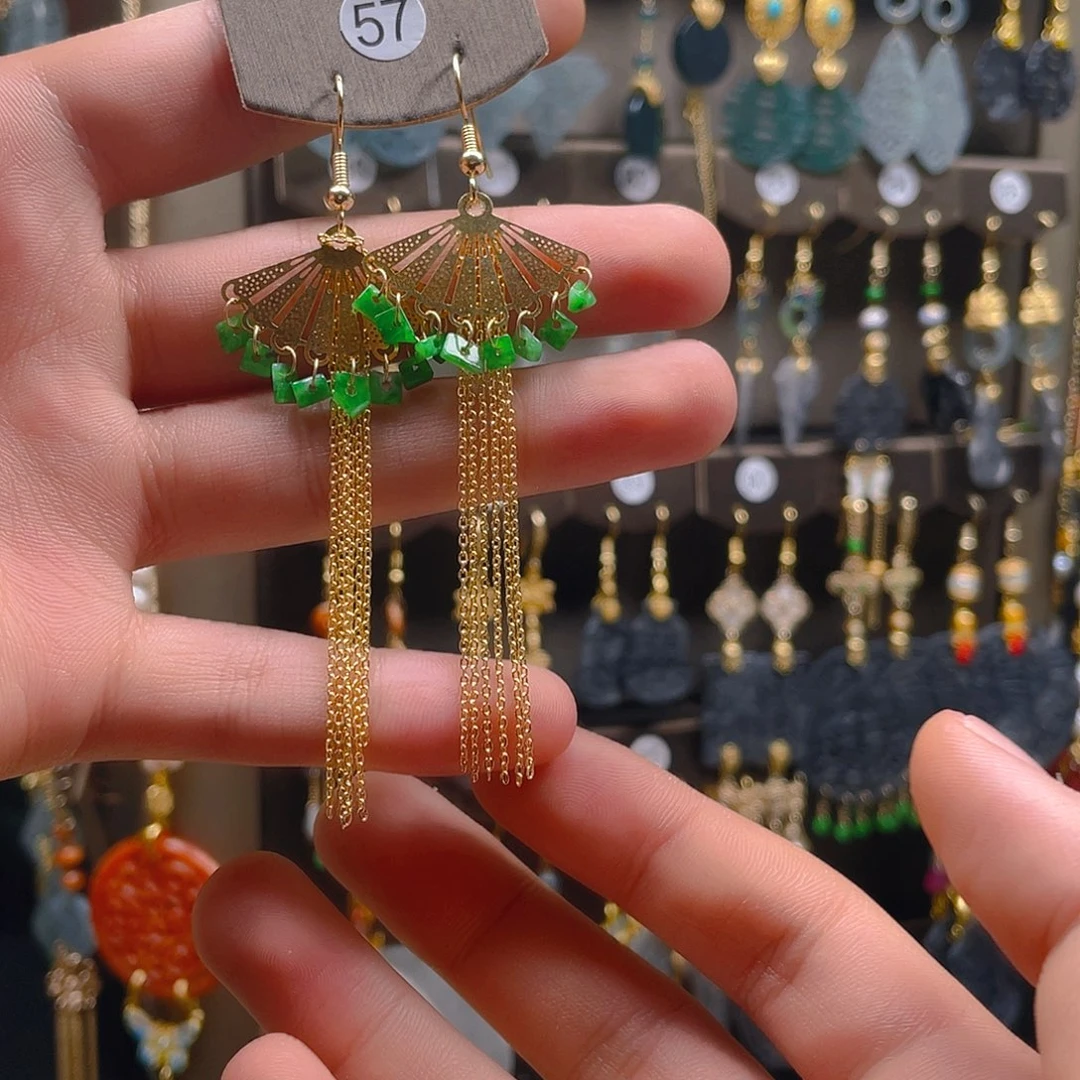 翡翠耳饰合金翡翠