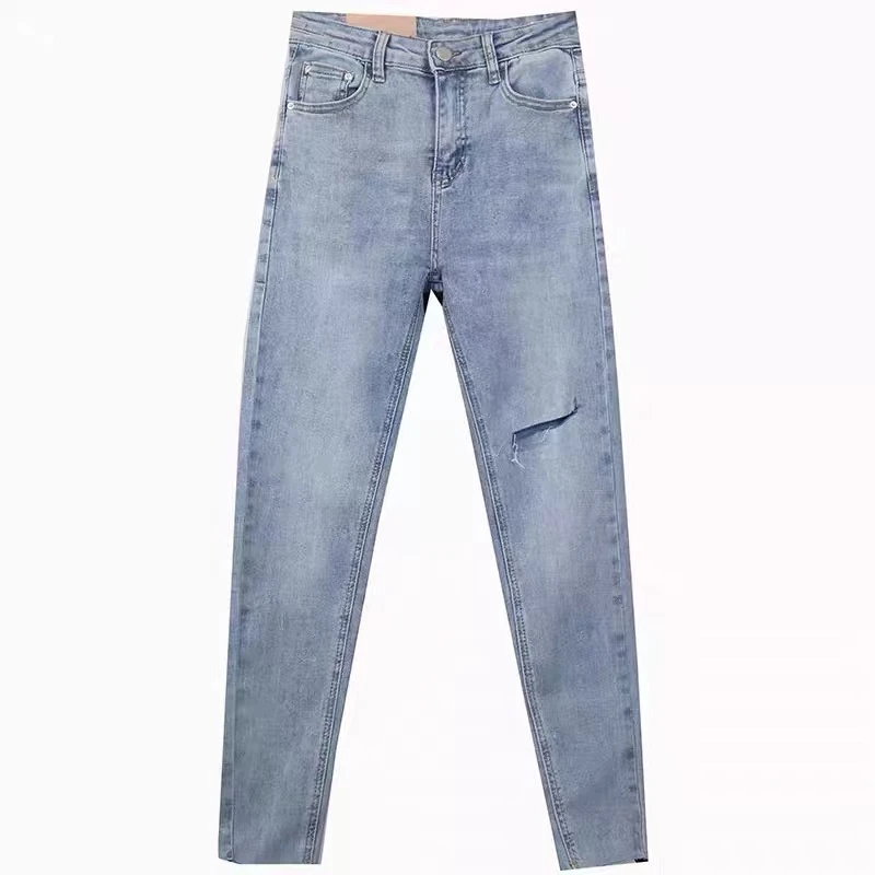 春季韩国新款显瘦高腰破洞百搭九分铅笔牛仔裤女小脚潮A8-21