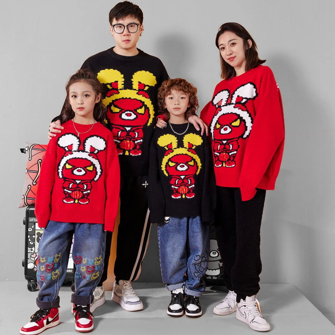 儿童毛衣亲子装2024新款秋冬季针织衫红色拜年服M882615