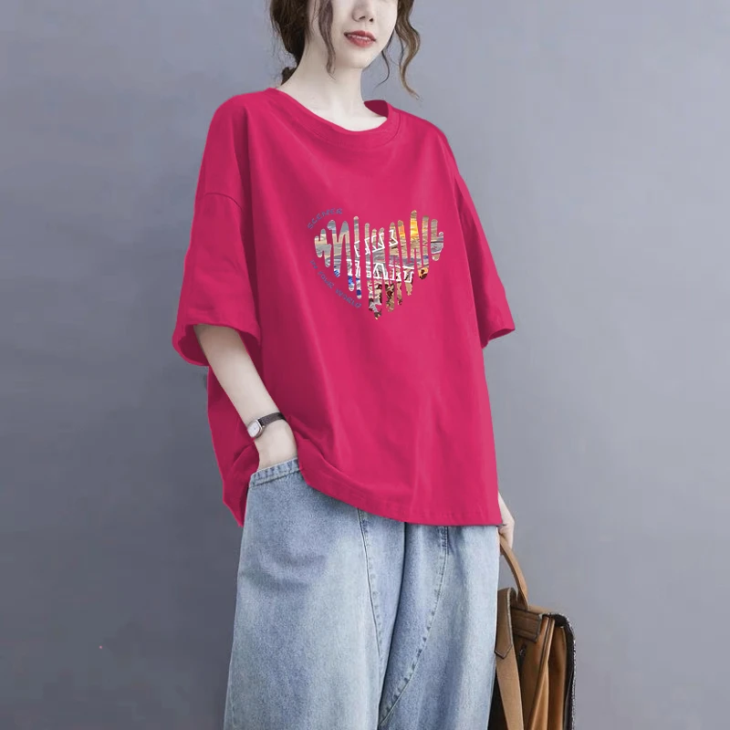 100%纯棉短袖T恤女夏季新款韩版宽松大码200斤显瘦休闲百搭上衣潮