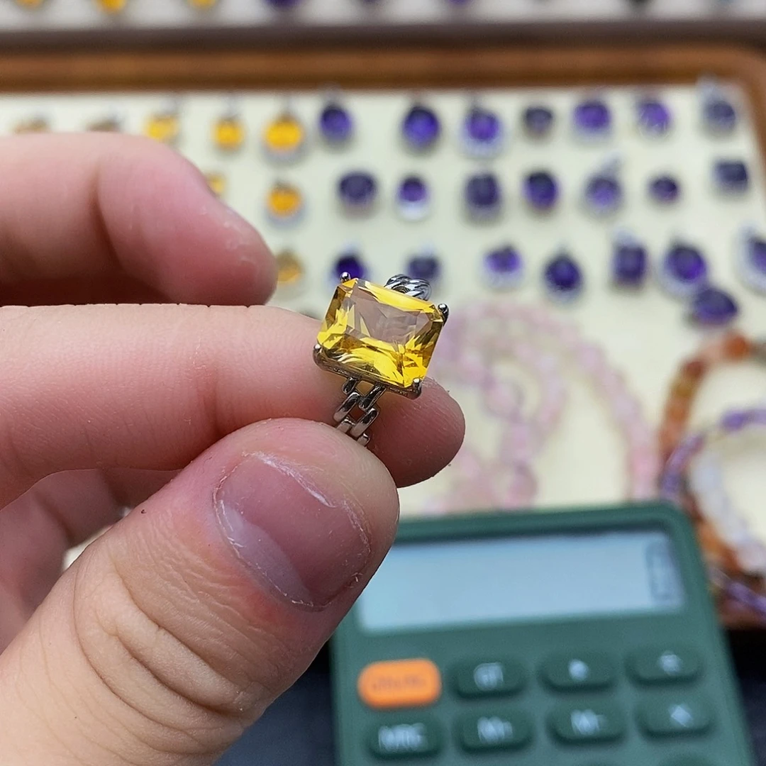 黄晶珠宝半成品银S925镶嵌鱼****饮