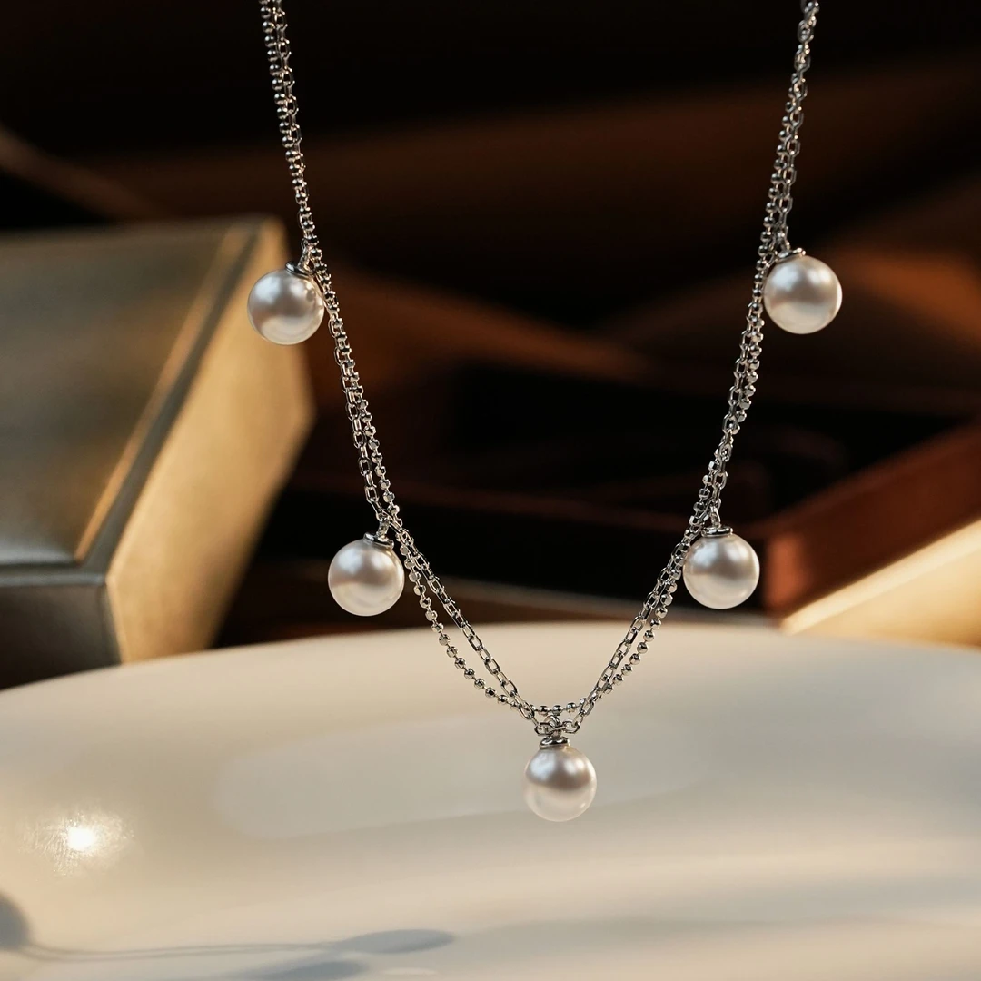 阿卡妍 链子925银 双层满天星项链设计感时尚甜美清新女款锁骨链