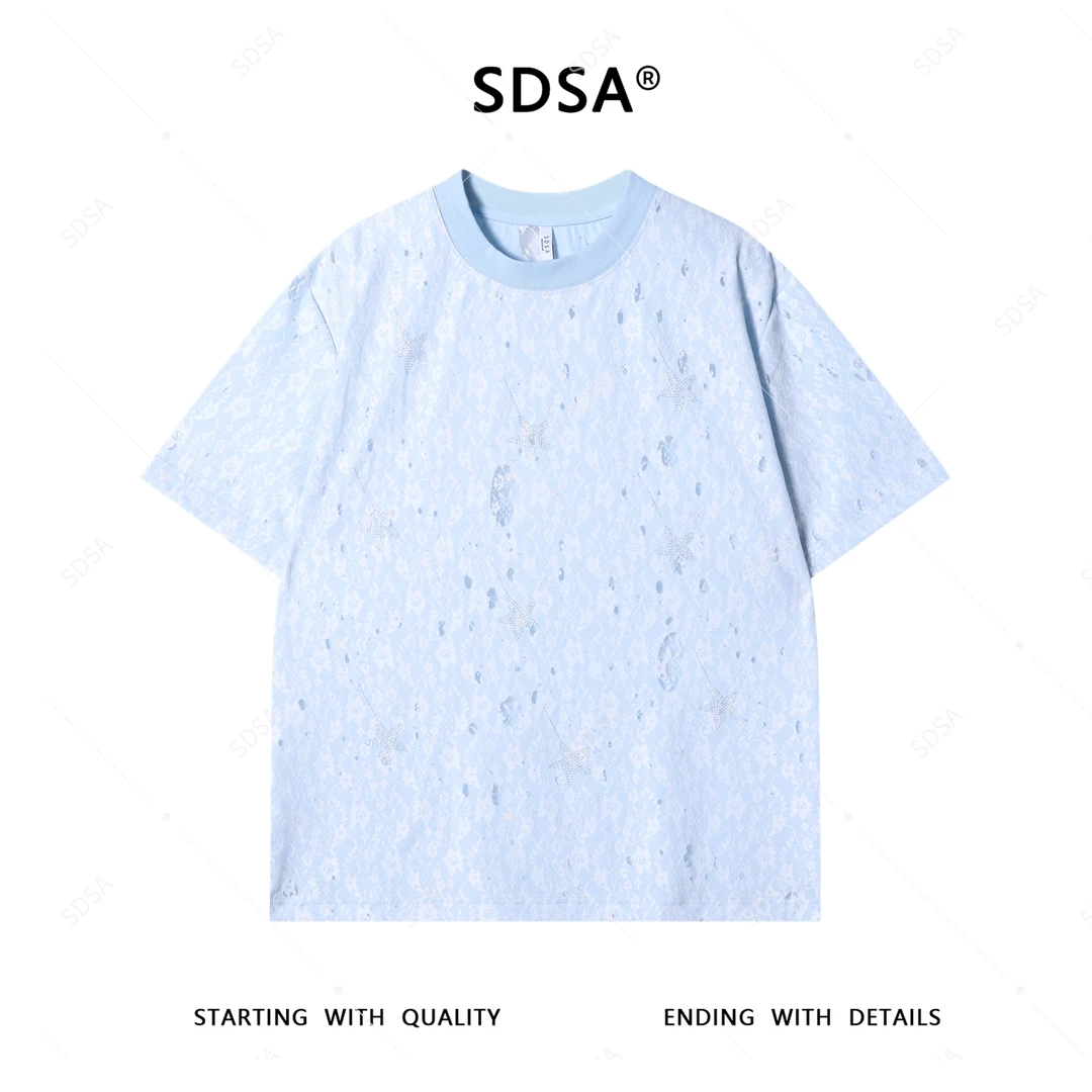 SDSA夏季新款男士痞帅韩系简约烫钻星星圆领短袖T恤小众设计上衣