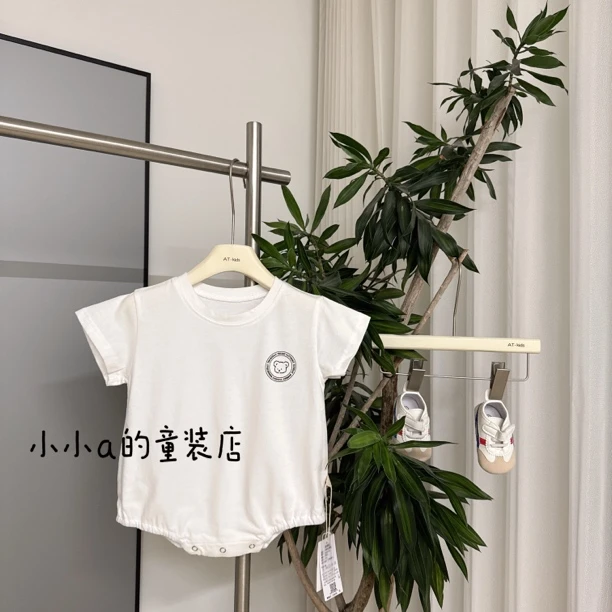 25夏款韩版婴儿爬服ins款印小熊花哈衣连体衣宝宝包屁衣婴儿衣服