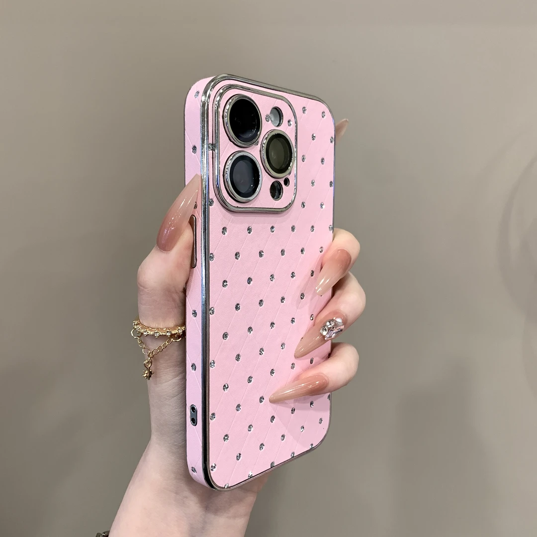 高颜值钻点皮质适用iPhone16promax手机壳15pro轻奢14个性13/12女