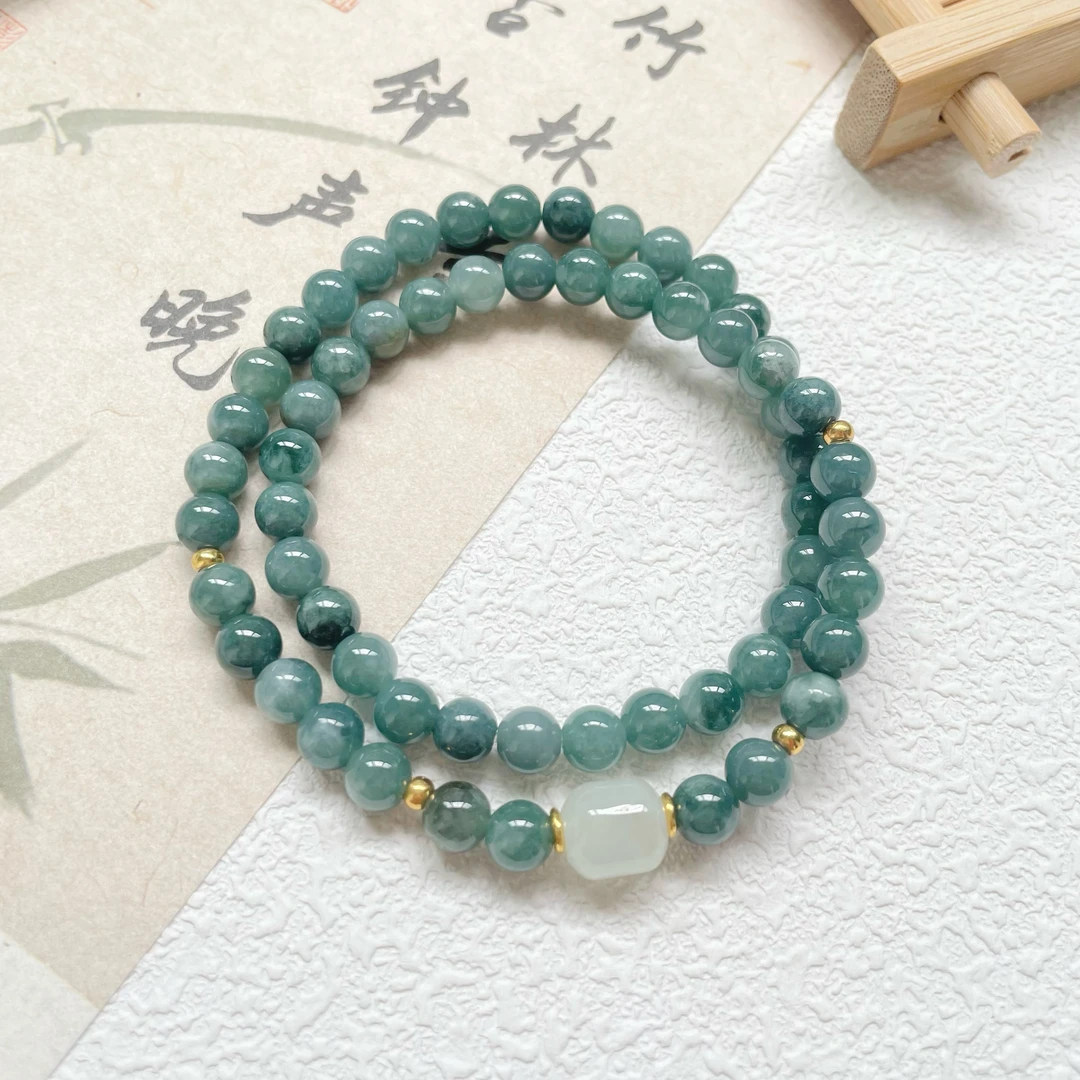 【蓝雾清晨/深色】缅A 蓝水翡翠手串 （默认微瑕）