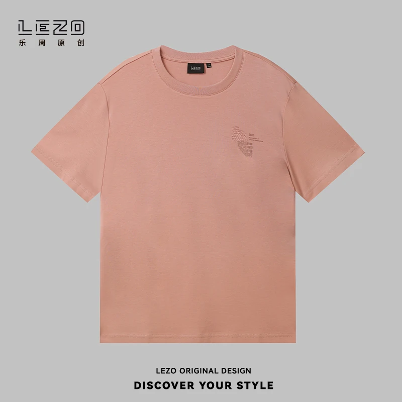 LEZO乐周原创 夏季印花字母圆领短袖休闲版 925201496珊瑚红白色