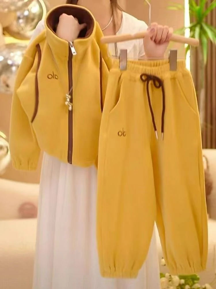 E男女童套装秋冬2025新款儿童加绒休闲运动两件套冬季加绒套装