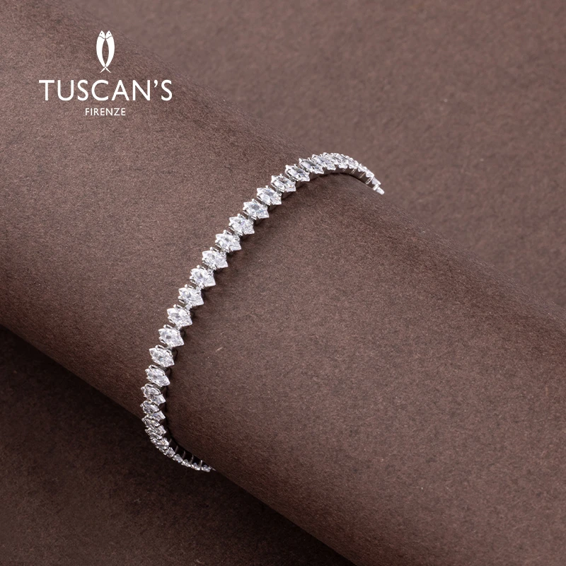 TUSCAN'S 钛钢合成锆石手链 轻奢气质满钻精致百搭银色可调节手链