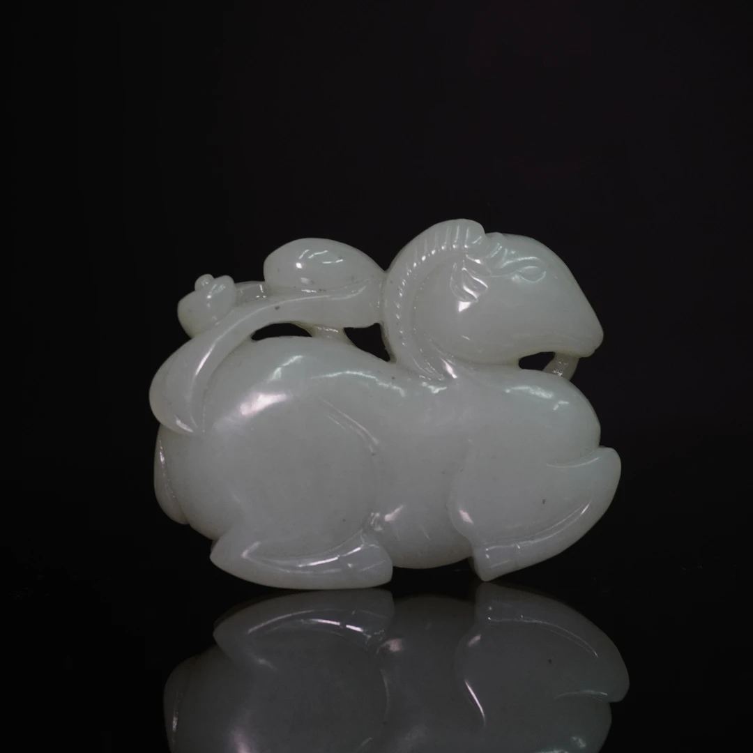 清代和田玉瑞羊衔灵芝佩/027134/收藏/传承/【友谊文物商店】