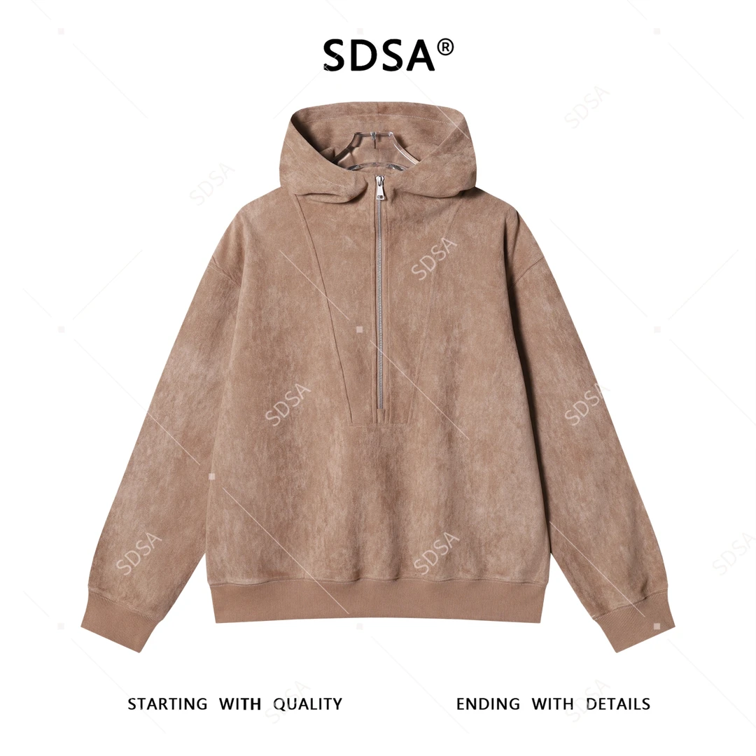 SDSA男士秋冬新款痞帅男装潮牌植绒半拉链立领连帽卫衣时尚上衣潮