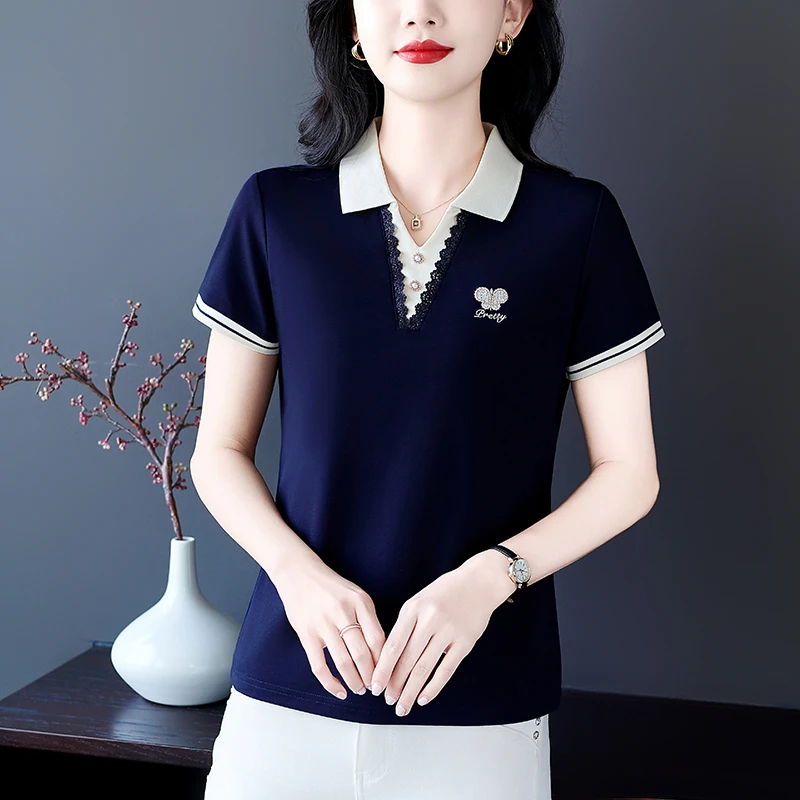 中年妈妈夏季休闲气质polo衫女2025新款时尚减龄大码短袖T恤上衣