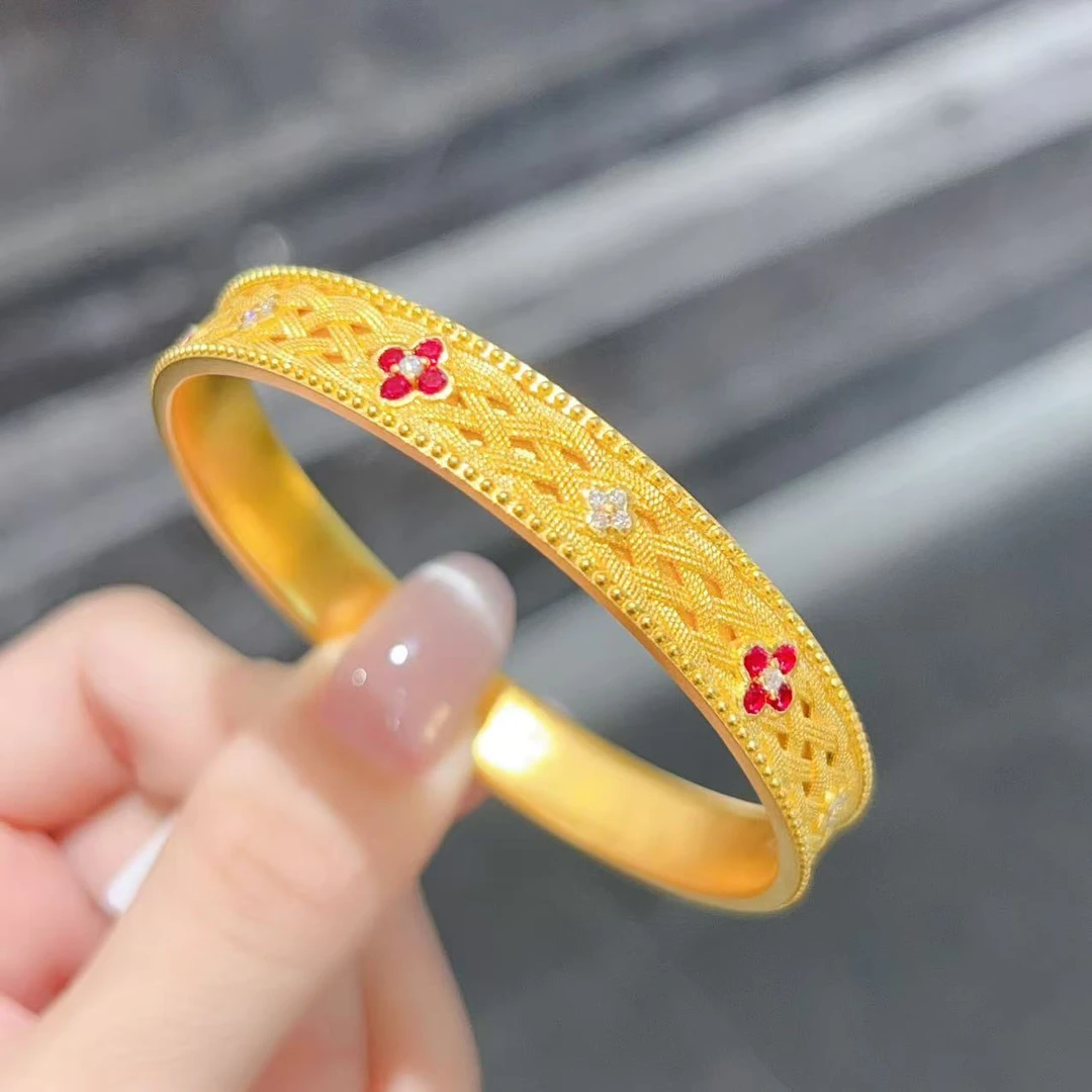 【新美源】足金999 镶嵌工艺 四叶草手镯