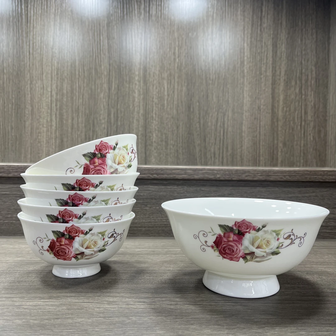 景德镇红玫瑰五寸米饭碗【拍一发十】到手十件家用中式