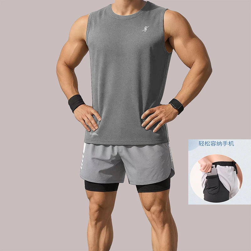 冰丝网孔背心套装坎肩篮球训练服无袖速干跑步服吸汗透气健身服男
