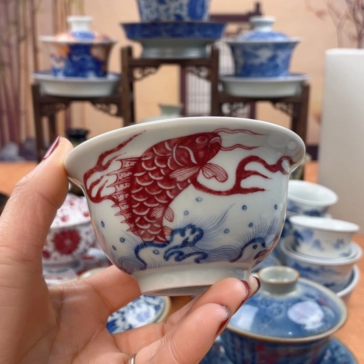 陶摆件鱼化龙压手杯