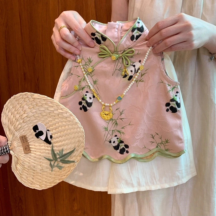 咸柠七女童国风套装夏季新款周岁新中式女宝宝洋气背心裤子两件套