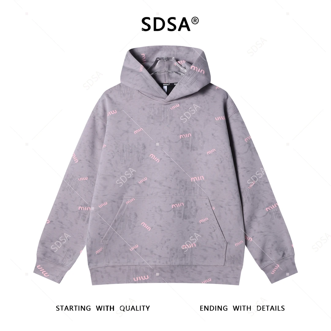 SDSA男士秋冬新款痞帅男装潮牌时尚扎染割破字母连帽卫衣百搭上衣