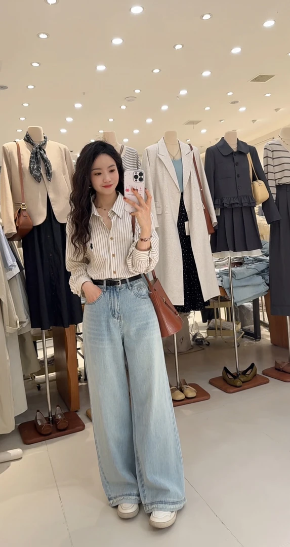 【鞠子Juzi】111#超柔复古浅蓝显瘦显腿长阔腿拖地裤（长约103）