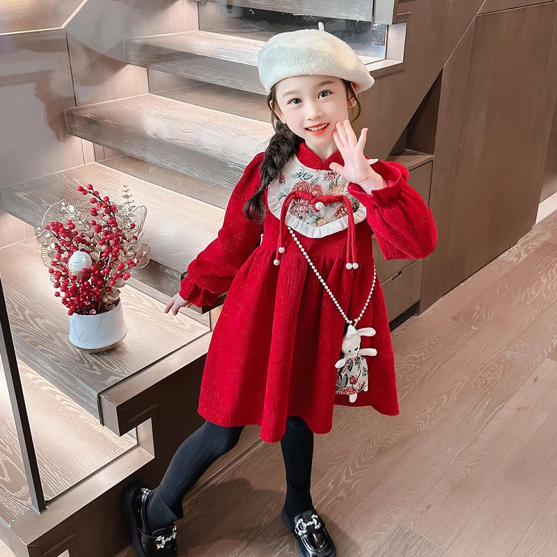 【公主裙拜年服】2025新款冬季连衣裙红色女宝宝洋气拜年公主裙子