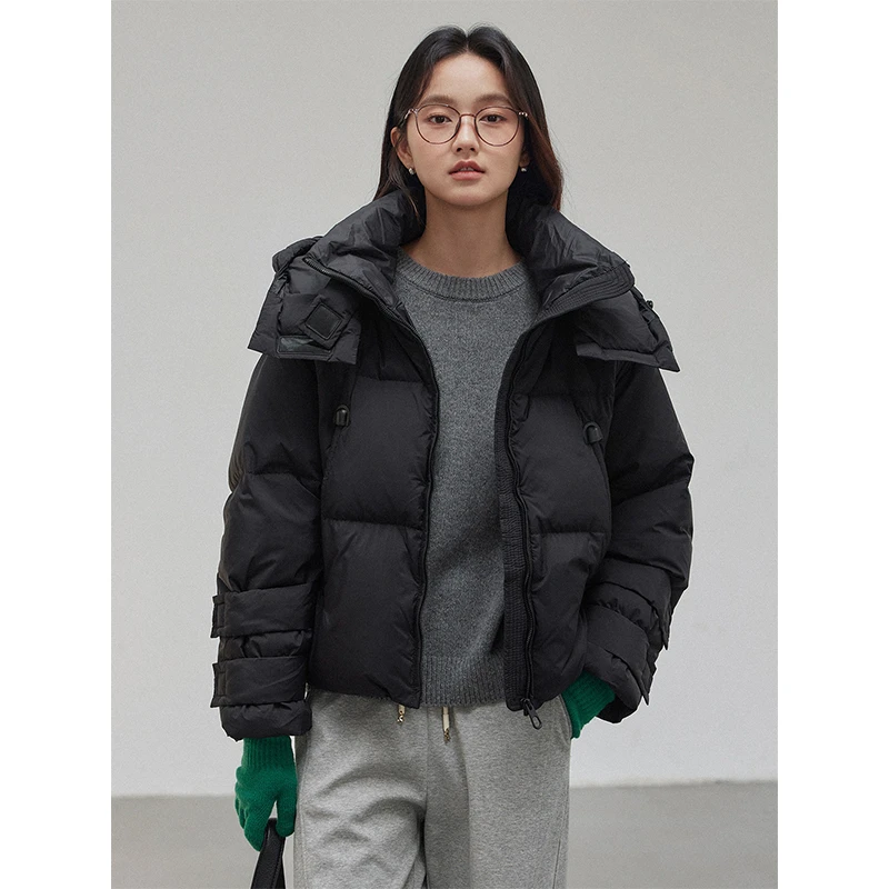 清仓  2680 短款黑色连帽羽绒服外套加厚保暖小个子面包服