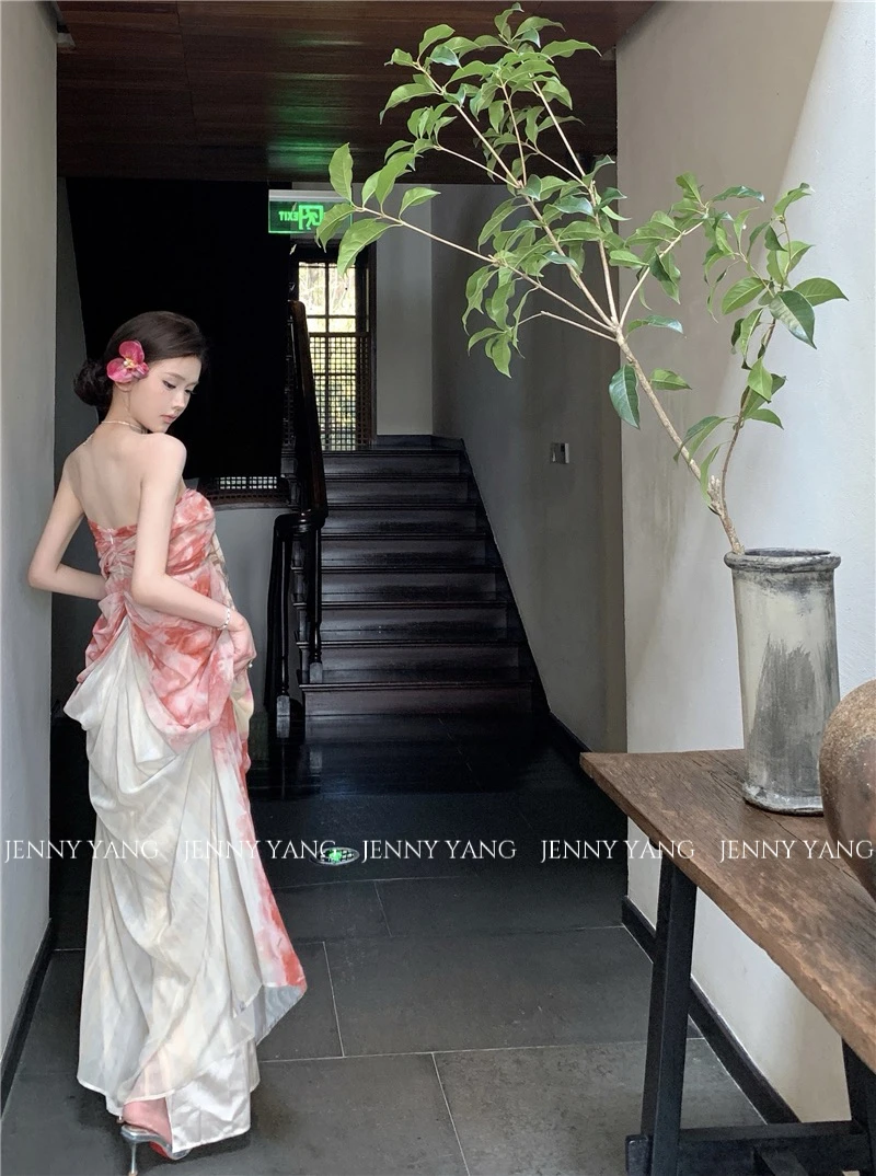 //繁花之境//气质显瘦小众高级扎染新中式连衣裙度假裙