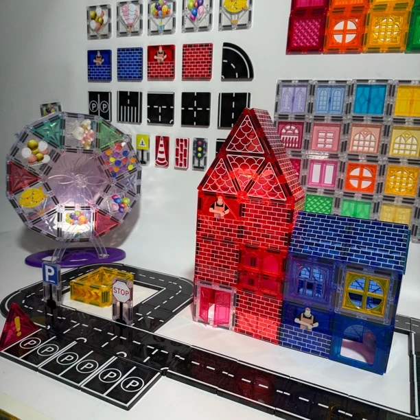 强磁公路磁力片城市交通建筑吊车轨道儿童益智玩具