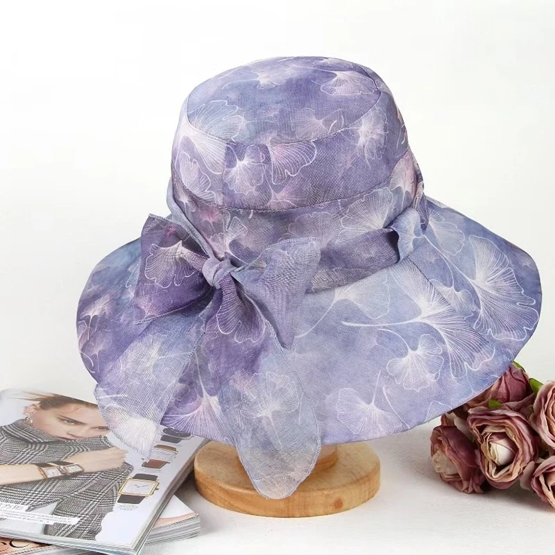 新款夏季中老年人遮阳欧根纱渔夫帽子女防晒盆帽妈妈夏天太阳帽子