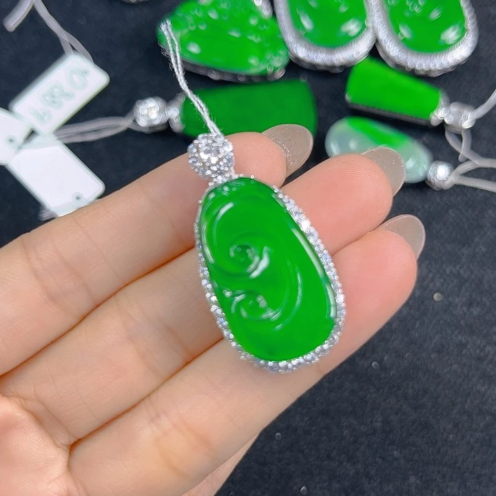 翡翠银S925镶嵌吊坠(不含链)