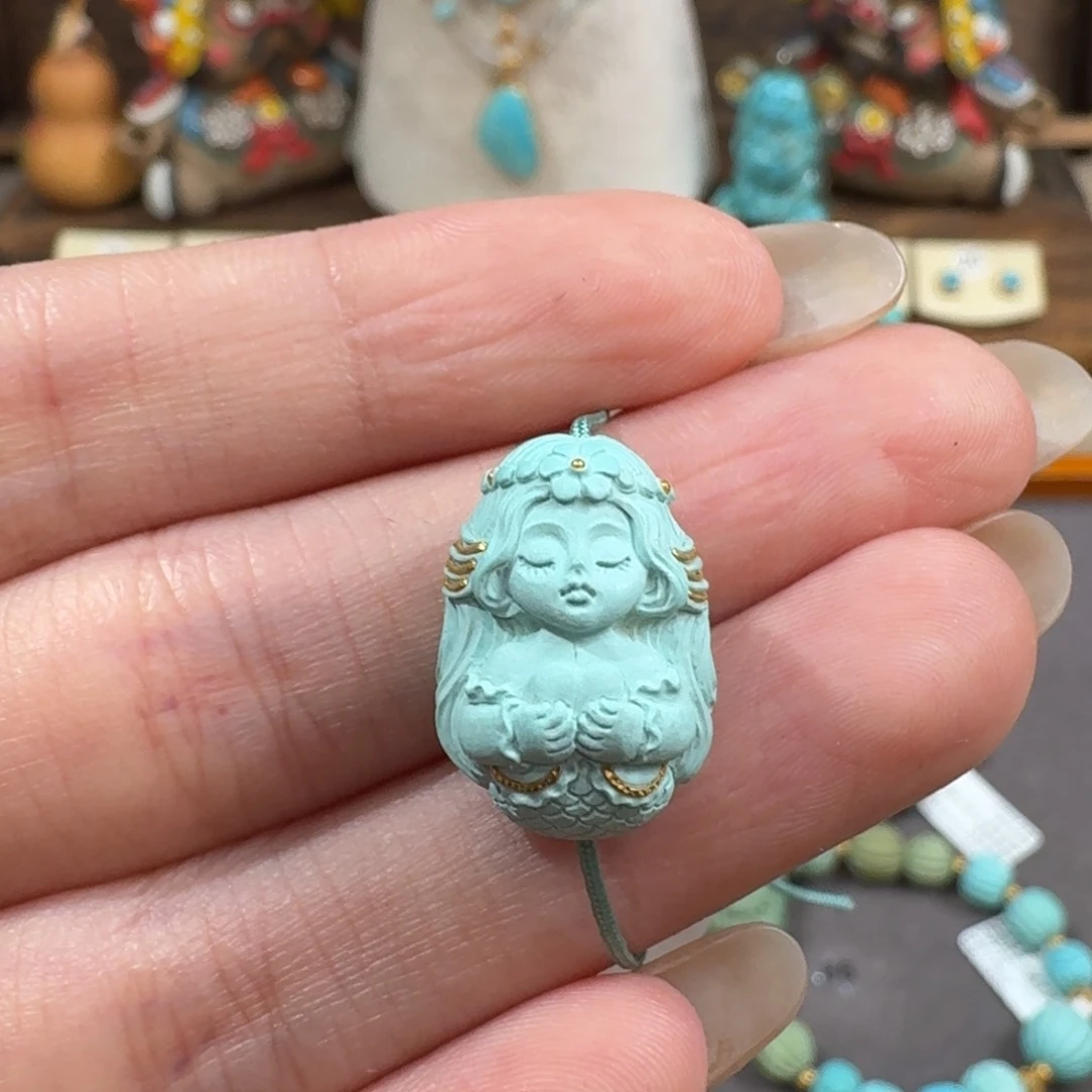 绿松石未镶嵌珠宝半成品美人鱼配饰