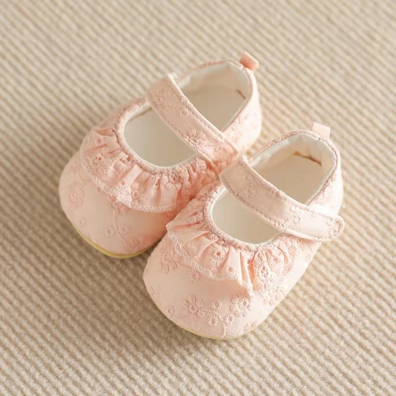 春夏0-12月女宝宝荷叶花边公主步前鞋软底防滑 婴儿可爱学步鞋