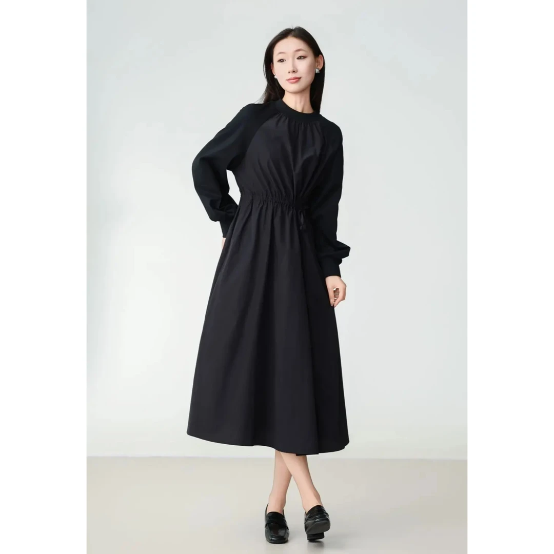 阿玛施【官方正品】新简约腰间抽绳设计宽松套头长裙连衣裙5500555