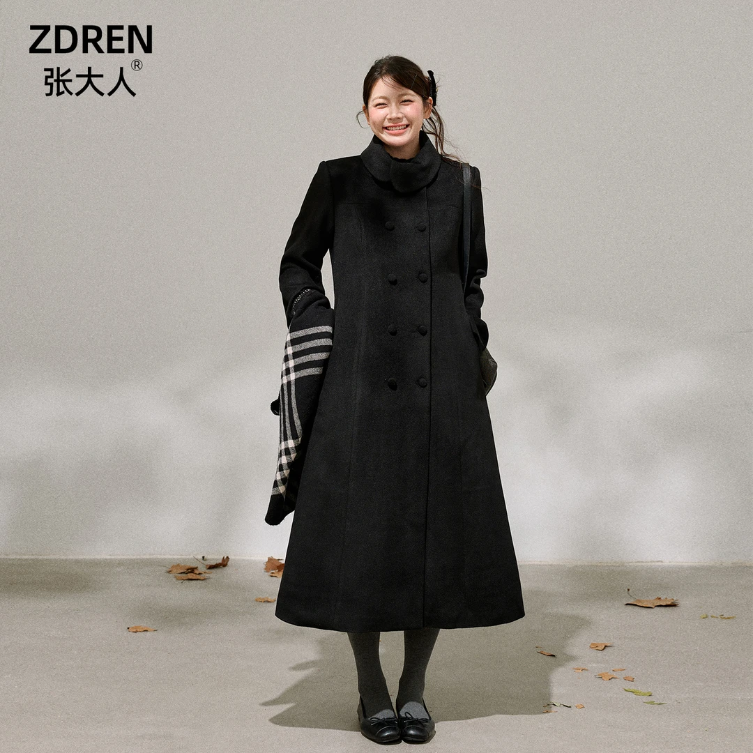 张大人【京都美奈】大码女装微胖妹妹深冬赫本风收腰双扣毛呢大衣