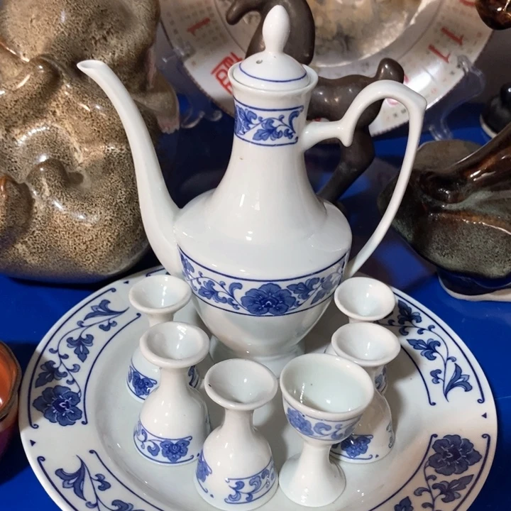 瓷片陶瓷品四厂青花翡翠瓷酒具