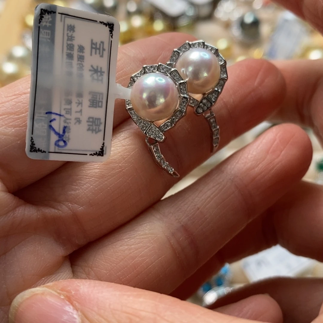 海水珍珠耳饰银S925镶嵌