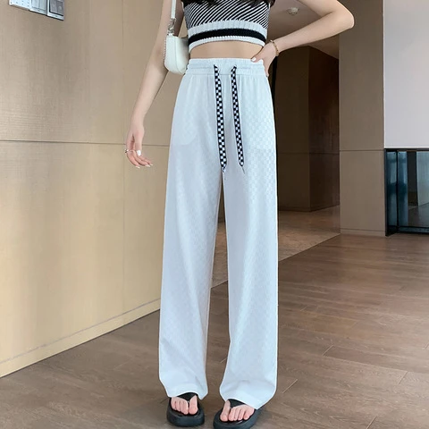 夏季高腰新款新款冰丝直筒裤女宽松休闲裤阔腿裤2022时尚休闲拖地